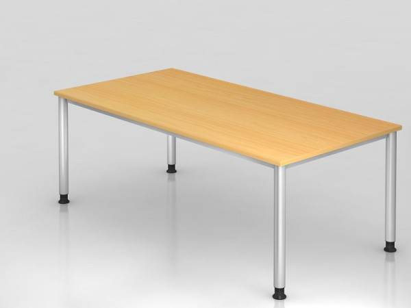Hammerbacher Schreibtisch 4 Fuß rund 200x100cm Buche/Silber, Rechteckform, VHS2E/6/S