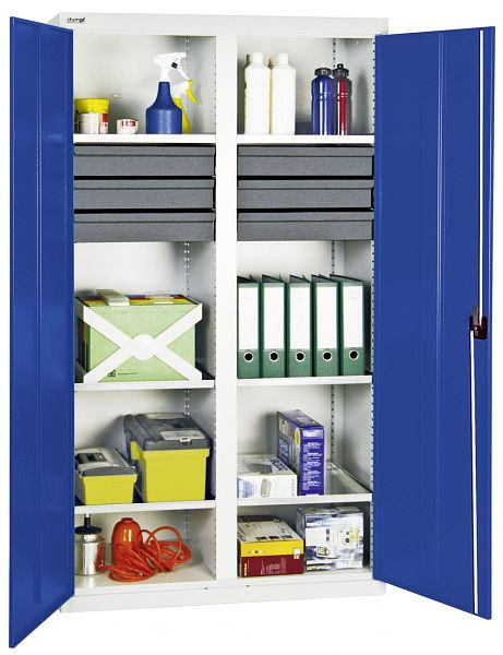 stumpf Werkzeug- und Materialschrank Serie 3000, 7035/5010, 6 Schublade 100 mm, Mitteltrennwand, 6 Wannenböden, 3004274