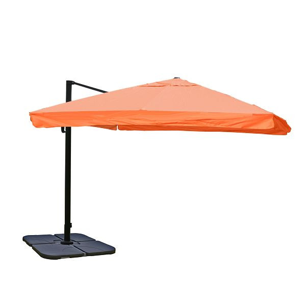 Mendler Ampelschirm HWC-A96, Gastronomie, 3x3m (Ø4,24m) Polyester Alu/Stahl 23kg, Flap, terracotta mit Ständer, drehbar, 134186+31831+122472