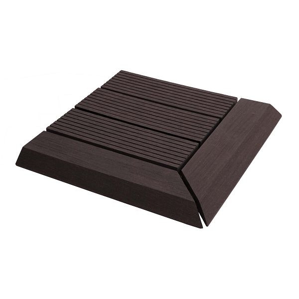 Mendler WPC Eck-Bodenfliese Rhone + Abschluss, Holzoptik Terrasse, 30x30cm Premium, Ecke rechts, anthrazit linear, 77616