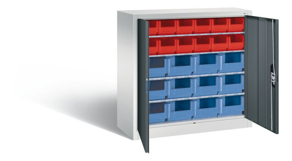 C+P Magazinschrank Serie 13, H1000xB1000xT420mm, Farbe: Lichtgrau / Anthrazitgrau, Muldengriff, 133944-23 S10027
