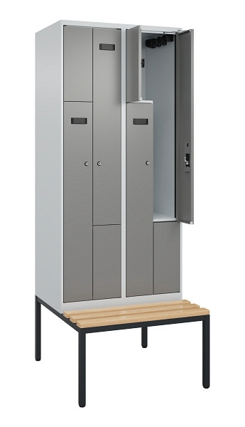 C+P Z-Spind Evolo PLUS, Bank, 4 Fächer, 2120x800x815mm, 7035/0004, Zylinderschloss, Sitzfläche Buche-Hartholz, Sitzbank, 0490537-224 S10040