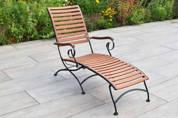Merxx Schlossgarten Relaxliege, Flachstahl mit FSC Eukalyptusbelattung, 24246-217