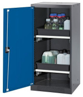 Produktbild von asecos Chemikalienschrank Systema-T CS-52L, Korpus anthrazit, Flügeltüren blau, 2 Tablarauszüge, 208622 asecos Chemikalienschrank Systema-T CS-52L, Korpus anthrazit, Flügeltüren blau, 2 Tablarauszüge, 208622