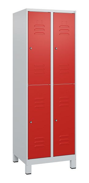 C+P Doppelstöckiger Spind Classic PLUS, Füße, 2 Abteile, 1800x600x500mm, 7035/3020, Zylinderschlösser, 0803107-20 S10017