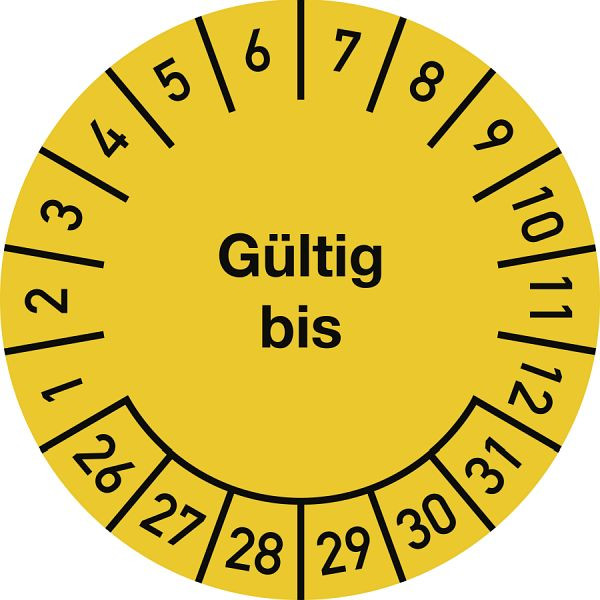 Moedel Prüfplakette Gültig bis 2026 - 2031, Dokumentenfolie, Ø 25 mm, VE: 10 Stück/Bogen, 107101
