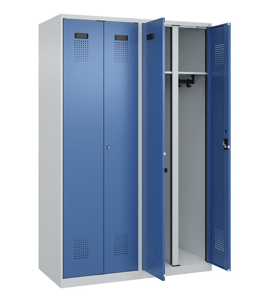 C+P Schwarz-Weiß-Spind Evolo PLUS, 4 Abteile, 1850x1200x500mm, 7035/5023, Zylinderschloss, 049002-40 S10035