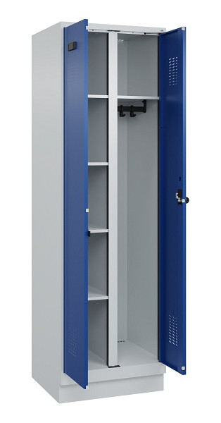 C+P Wäsche-/Garderobenspind Evolo PLUS, mit Sockel, 2 Abteile, 1950x600x500mm, 7, Frontfarbe RAL 5010 Enzianblau, Drehriegel, 049620-20 S10006