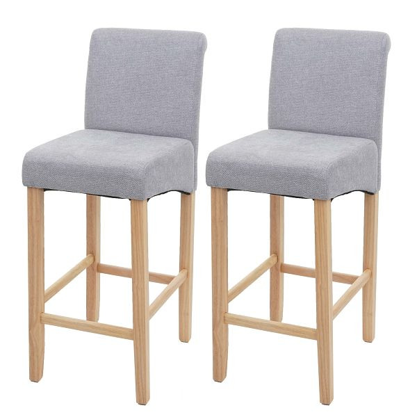 Mendler 2er-Set Barhocker HWC-C33, Barstuhl Tresenhocker, Holz, hellgrau, helle Beine, Stoff/Textil, 74627