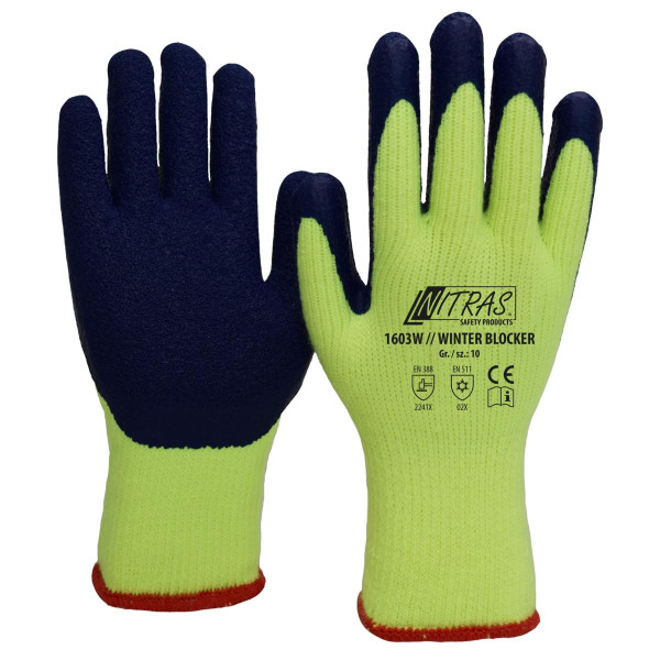NITRAS Handschuh WINTER BLOCKER Latex, gelb-blau, Größe: 8, VE: 72 Paar, 1603W-8