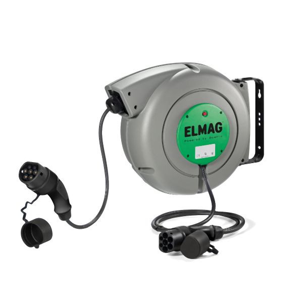 ELMAG Automatischer Kabelaufroller ZECA 'E-CAR' EV4162T, 6 Meter, 5x2,5+1x0,5 mm² (11Kw), IP 42, Ein- & Ausgang komplett mit Stecker TYP 2, 44302