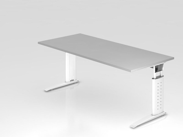Hammerbacher Schreibtisch C-Fuß 180x80cm Grau/Weiß, Arbeitshöhe 68-86 cm einstellbar, VUS19/5/W