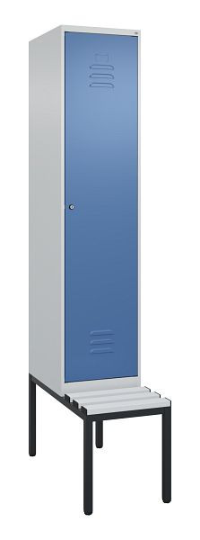 C+P Umkleidespind Classic PLUS mit Mitteltrennwand, Bank, 2120x400x815mm, 7035/5023, Zylinderschloss, 0800507-12F S10020