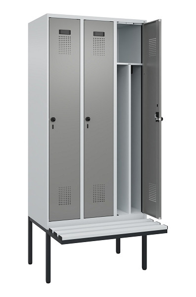 C+P Spind Evolo PLUS, 3 Abteile, 2120x900x815mm, 7035/0004, Haken 4, Drehriegel, Material Sitzfläche Kunststoff, 0490407-30F S10068