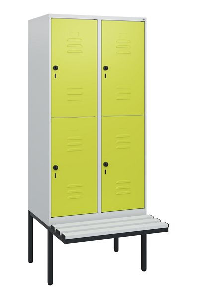 C+P Doppelstöckiger Spind Classic PLUS, 2 Abteile, 1950x800x815mm, 7035/0024, Drehriegel, mit Untergestell und schwebender Sitzfläche, 0803405-22 S10070