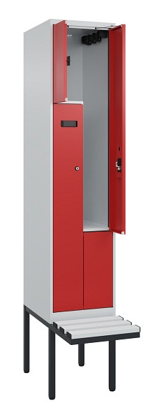 C+P Z-Spind Evolo PLUS, Bank, 2 Fächer, 2120x400x815mm, 7035/3000, Zylinderschloss, Material Sitzfläche Kunststoff, 0490437-122 S10080