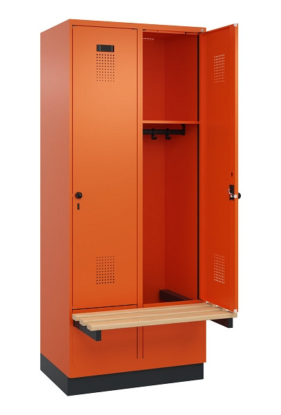 C+P Spind Evolo PLUS, 2 Abteile, 1950x800x815mm, 2004/2004, Drehriegel, Sitzfläche Holz, Sitzbank auskragend Sockel, 049040-22 S10023
