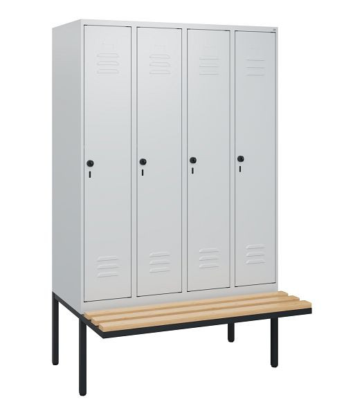 C+P Umkleidespind Classic PLUS, 4 Abteile, 1950x1200x815mm, 7035/7035, Drehriegel, Buche-Sitzleisten, 0800405-40 S10009
