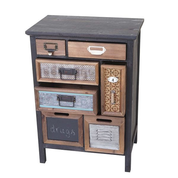 Mendler Apotheker-Schrank HWC-A43, Kommode, Tanne Holz massiv Vintage Patchwork 78x55x35cm, 57068