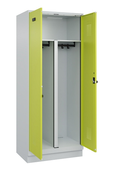C+P PSA Schwarz-Weiß-Spind Evolo PLUS, mit Sockel, 2 Abteile, 1950x800x500mm, 70, 1108060 RDS Clowngrün, Drehriegel, 049022-22P S10015