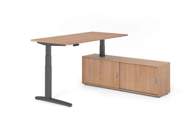 Hammerbacher Schreibtisch XBHM16, 160x80cm, Platte: Nussbaum, 25mm dick, C-Fuß Gestell Graphit, Höhe: 65 - 129 cm, Nussbaum / Nuss, VXBHM16SB/N/G/N/N