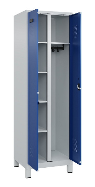 C+P Wäsche-/Garderobenspind Evolo PLUS, mit Füßen, 2 Abteile, 1950x600x500mm, 7, Frontfarbe RAL 5010 Enzianblau, Zylinderschloss, 049610-20 S10033