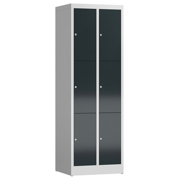 Lüllmann ClassiX Schließfachschrank, 2 Abteile à 3 Fächer, 1800 x 590 x 500 mm, lichtgrau/anthrazitgrau, X-520328