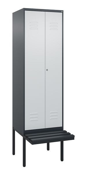 C+P Umkleidespind Classic PLUS, Doppel-Spind, 2 Abteile, 2120x600x815mm, 7016/7035, Zylinderschloss, Untergestell & Sitzfläche, 0800427-20P S10028