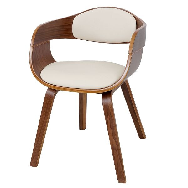 Mendler Esszimmerstuhl HWC-A47, Holz Bugholz Retro-Design Walnussoptik, Kunstleder, creme, 59467