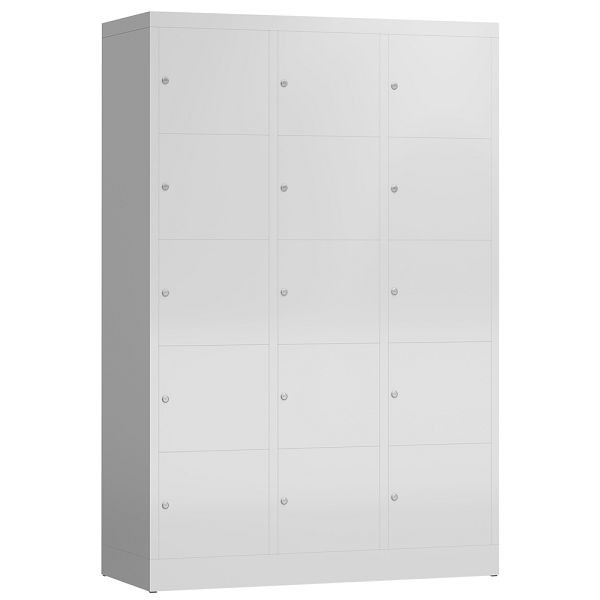 Lüllmann ClassiX Schließfachschrank, 3 Abteile à 5 Fächer, 1800 x 1185 x 500 mm, lichtgrau, X-523530
