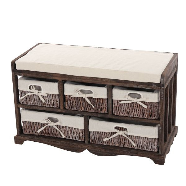 Mendler Kommode und Sitzbank mit 5 Schubladen, 45x77x36cm, Shabby-Look, Vintage, braun, 30353