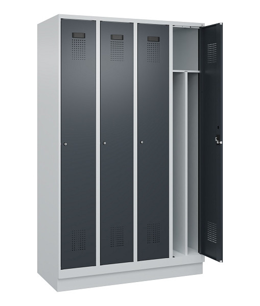 C+P Spind Evolo PLUS, mit Sockel, 4 Abteile, 1950x1200x500mm, 7035/7016, Verschluss Zylinderschloss, 049020-40F S10039