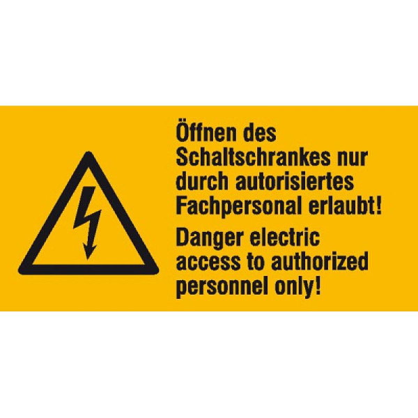 Stein HGS Elektrokennzeichnung/Warn-Kombischild, Öffnen des Schaltschrankes nur durch, 2-sprachig, 30.0666