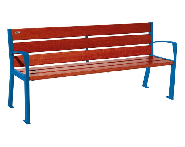 Procity Sitzbank Silaos 6 Holzlatten, 1800 mm, Mit Armlehne, Holz & Stahl, Mahagoni/RAL 5010, 209612.5010.ACAJ