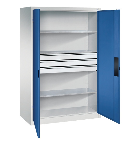 C+P Werkzeugschrank Acurado, H1950xB1200xT600mm, 7035/5010, 2 Einlegeböden, Traglast 110 kg, 8932-5230 S10202