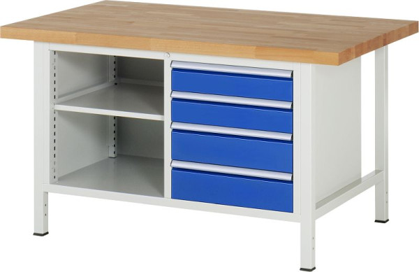 RAU Werkbank Serie 8000 - Modell 8464, B1500 x T900 x H840-1040 mm, Systemunterbau B1235 x T850 x H800-1000 mm, 03-8464A2-159B4H.11