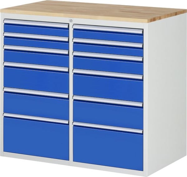 RAU Schubladenschrank 7000, B1145xT650xH1035mm, li: 2x90, H120, 2x180, H270mm, re: 2x90, H120, 2x180, H270mm, Buche-Massiv-Arbeitsplatte, 03-LL7.7.7A-B.11