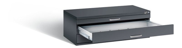 C+P Flachablageschrank Serie 7100_7200, H420xB1100xT765mm, Farbe: Schwarzgrau, Bügelgriff, 7100-100 S10116