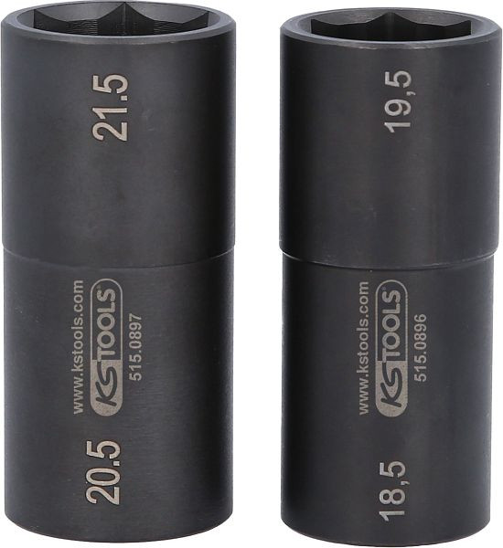 KS Tools 1/2" Spezial-Alu-Felgen-Kraft-Stecknuss-Satz für Ford, 18,5 / 19,5 / 20,5 / 21,5 mm, 2-teilig, 515.0895