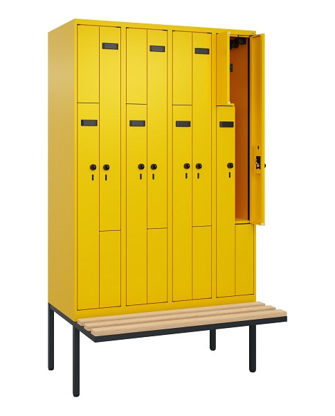C+P Z-Spind Evolo PLUS, Bank, 8 Fächer, 2120x1200x815mm, 1023/1023, Drehriegel, Sitzfläche Holz, 0490437-408 S10022