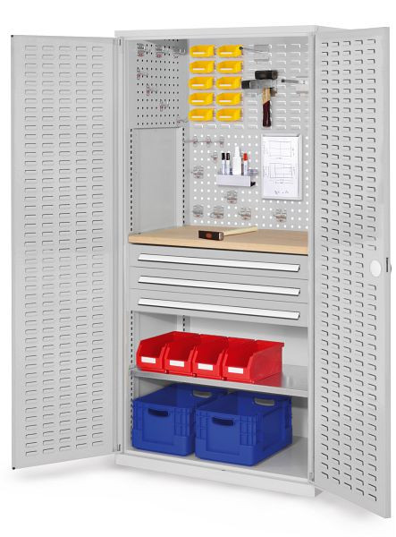 Kappes RasterPlan Schubladenschrank, Modell 25, RAL 7035, Türinnenseite: Schlitzplatten 1950 x 1000 x 600 mm, 3 Schubladen H 100 mm, 1460.05.4013