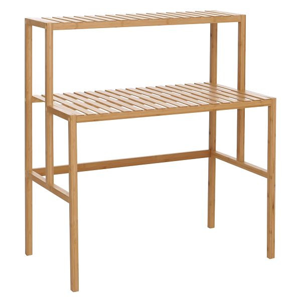 Mendler Bambus Pflanzenregal HWC-Q34, Blumentreppe Blumenständer Pflanzentreppe, 2 Ablagen 100x90x50cm, natur, 121380