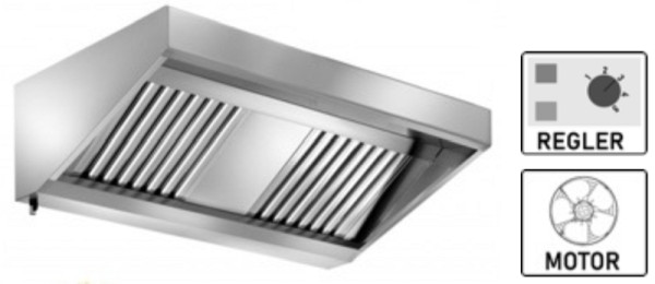 A&S Gastro Wandhaube Edelstahl inklusive eingebautem Ventilator (230 V) mit externem Regler, Ablassventil, 800 x 700 x 450 mm, WMR80/70