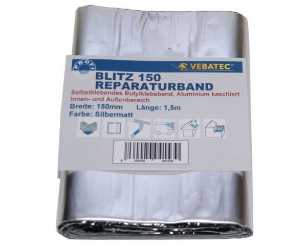 Vebatec Blitz Butyl Reparaturband Aluminium-Silbermatt 150mm x 1,5m, 133
