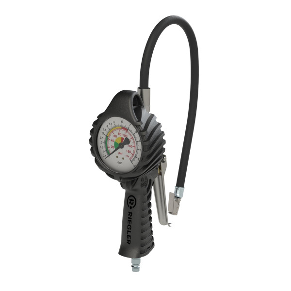 Riegler Standard-Handreifenfüllmesser mit Momentstecker, Schlauch drehbar, Mano Ø 80 mm, ungeeicht, 0-12 bar/170 psi, Stecknippel NW 7,2, 136800