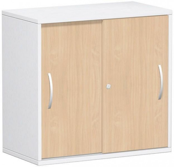 geramöbel Schiebetürenschrank Oberboden 25 mm, mit Standfüßen, abschließbar, 800x425x798, Buche/Weiß, S-382502-BW