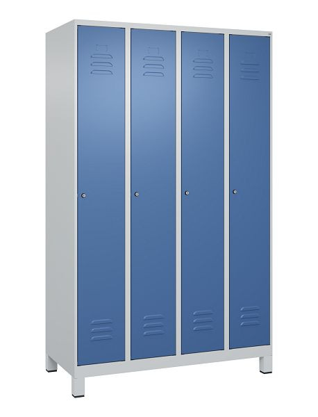 C+P Umkleidespind Classic PLUS mit Mitteltrennwand, Füße, 4 Abteile, 1950x1200x500mm, 7035/5023, Zylinderschlösser, 080010-40F S10020