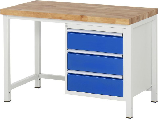 RAU Werkbank Serie 8000 - Gestell-Bauweise (Schweißgestell), Unterbau-Container (3x Schublade), 1250x840x700 mm, 03-8157A1-127B4S.11