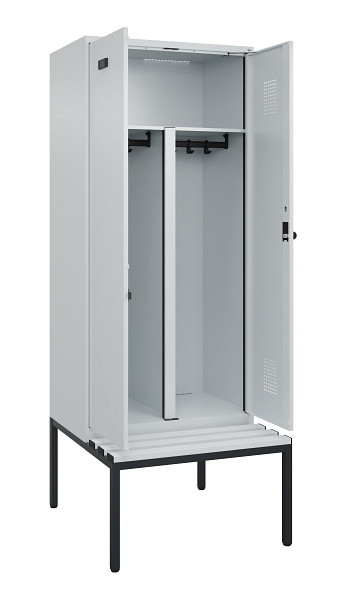 C+P PSA Doppel-Spind Evolo PLUS, Bank, 2 Abteile, 2120x800x815mm, 7035/7035, Drehriegel, Sitzfläche Kunststoff, Sitzbank, 0490527-22P S10067