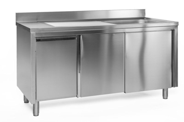 A&S Gastro Spülschrank mit Abfallbehälter, 1 Becken links, Bautiefe 700 mm, 100x700x850 mm, SPSCH1071BL-A